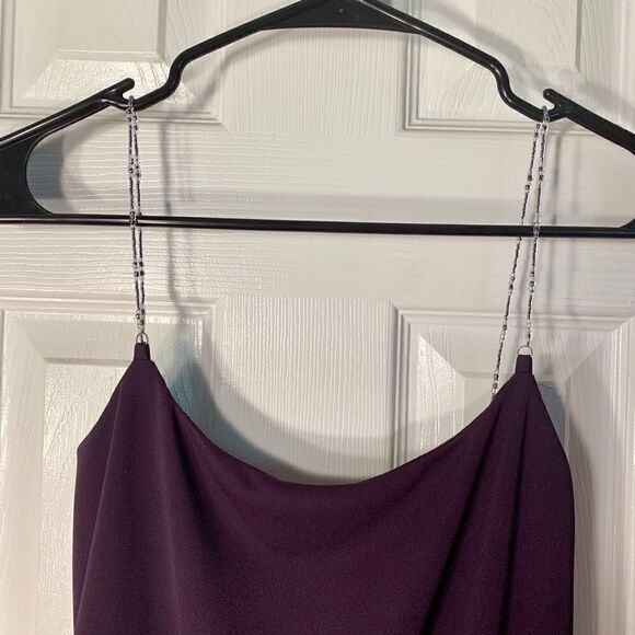 Eggplant Beaded Spaghetti Strap Crepe Dress Size S - Picture 2 of 6